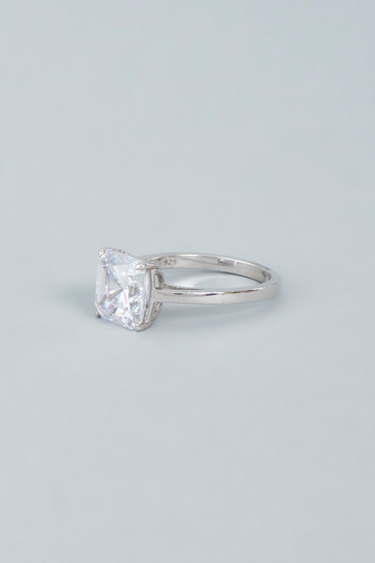 White Finish Cushion Cut Swarovski Ring In Sterling Silver