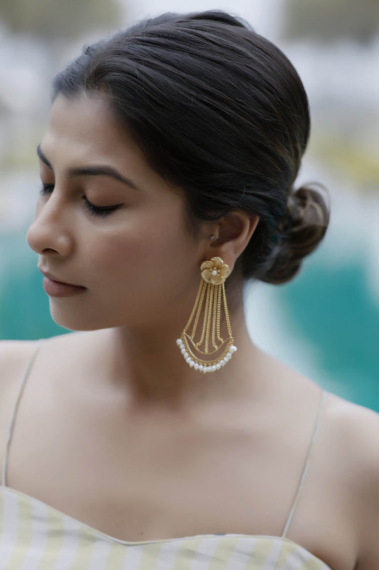 Gold Finish Handcrafted Pearl Chandbali Earrings