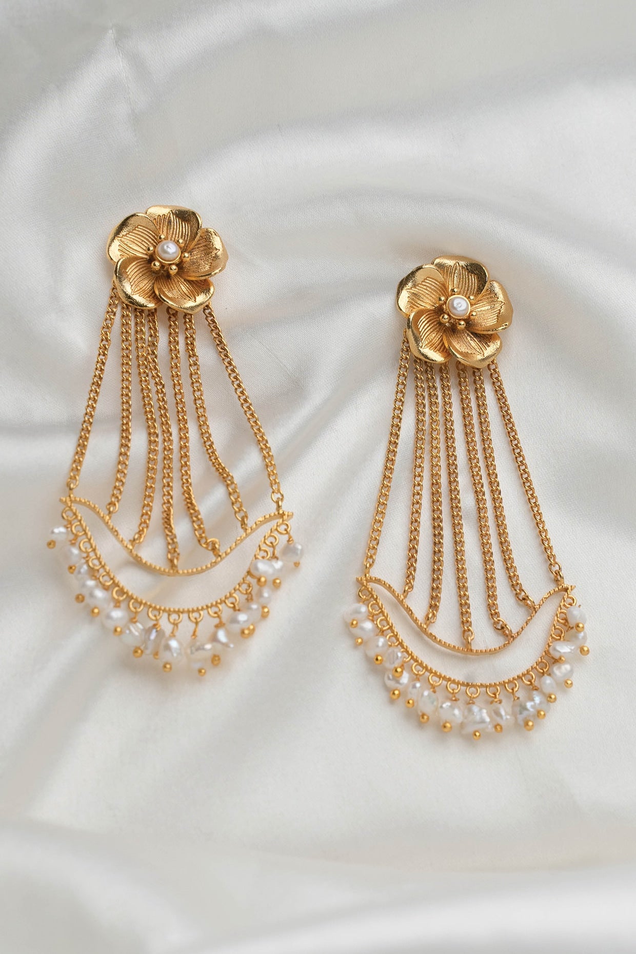 Gold Finish Handcrafted Pearl Chandbali Earrings