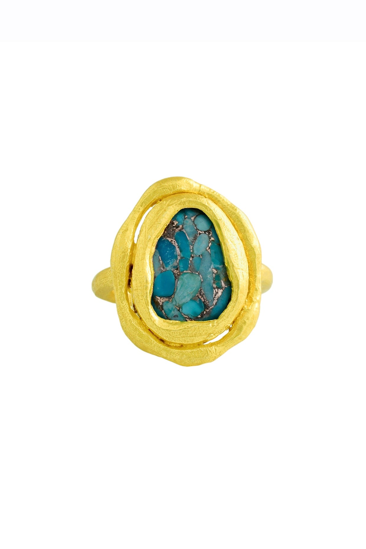 Gold Finish Turquoise Stone Chunky Ring