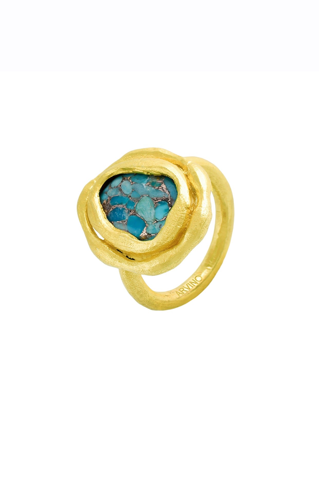 Gold Finish Turquoise Stone Chunky Ring