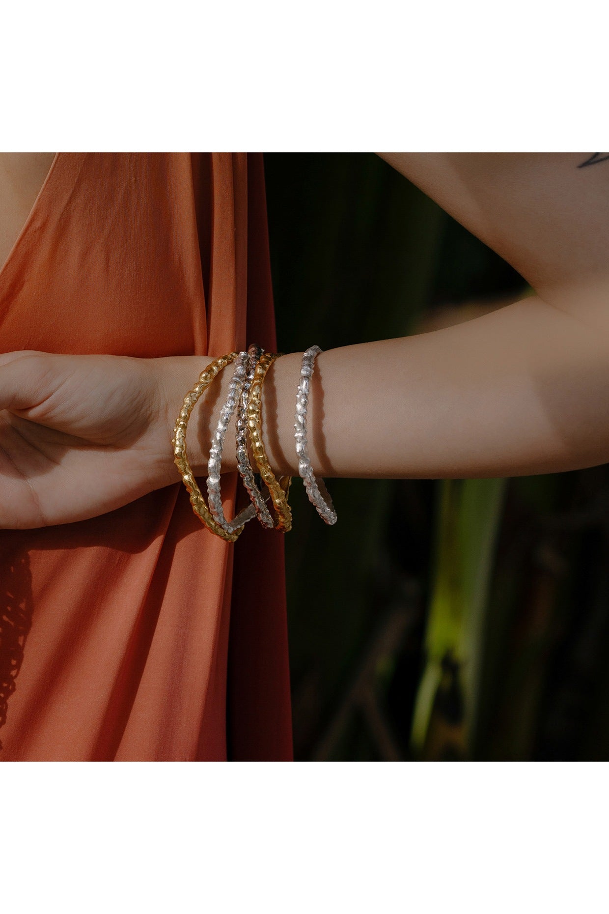 Silver Oxidised Finish Textured Rowdy Bangle