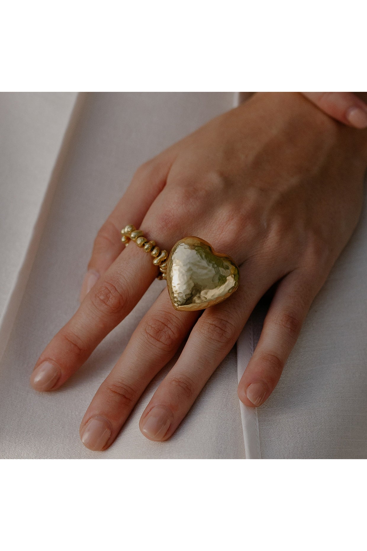 Gold Finish Chunky Textured Heart Ring