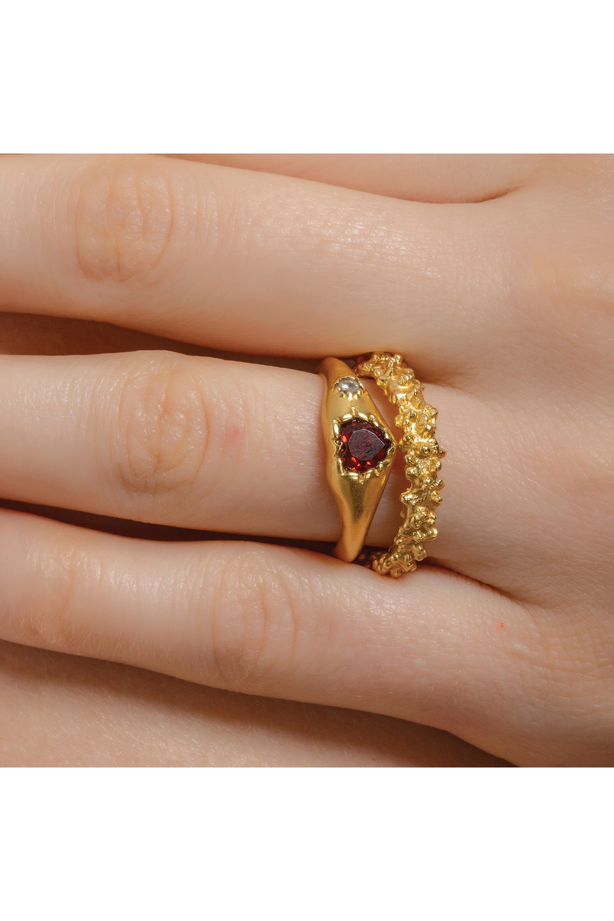 Gold Finish Cubic Zirconia & Garnet Ring