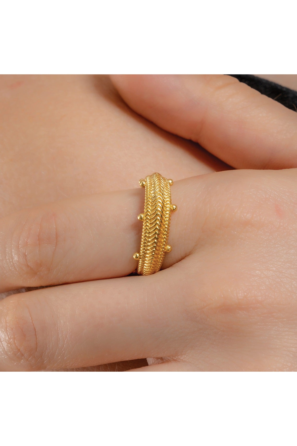 Gold Finish Dotted Carved Ring