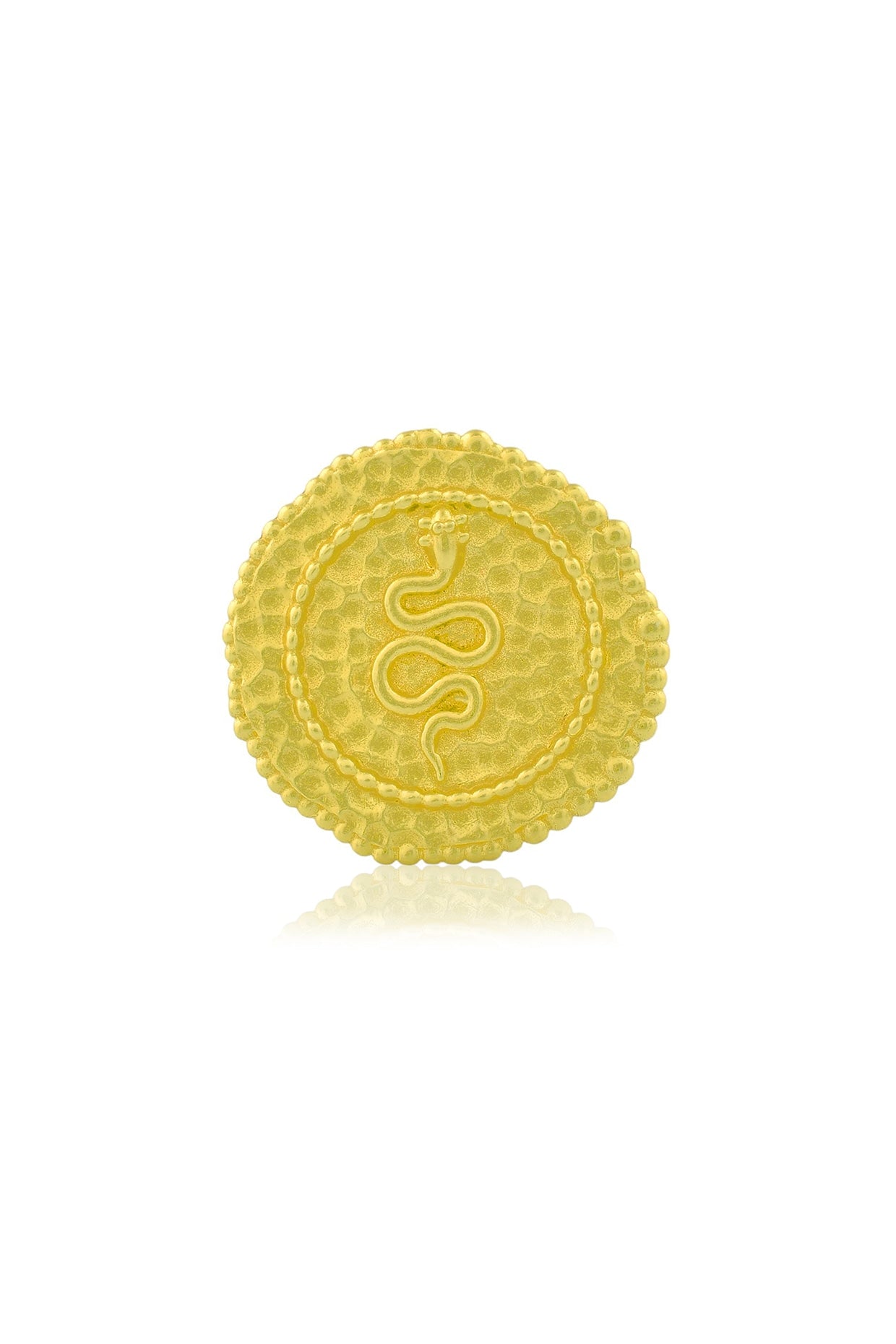 Gold Finish Textured Snake Coin Shaped Ring