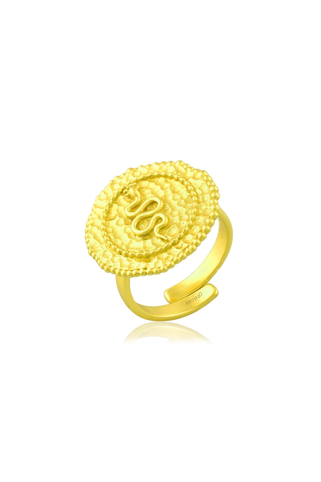 Gold Finish Textured Snake Coin Shaped Ring