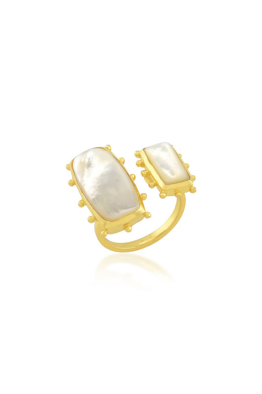 Gold Finish Adjustable Ring With Pearls