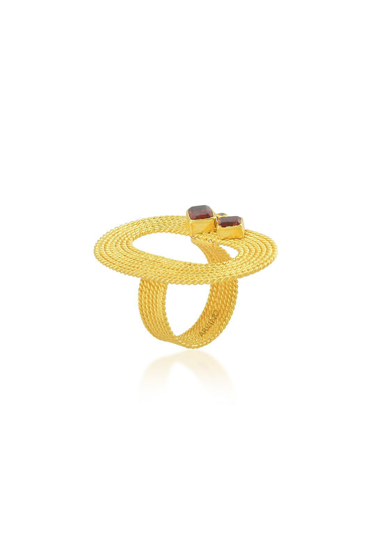 Gold Finish Ring With Garnet