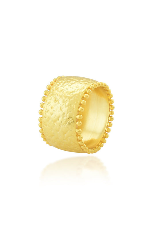 Gold Finish Dotted Wide Ring