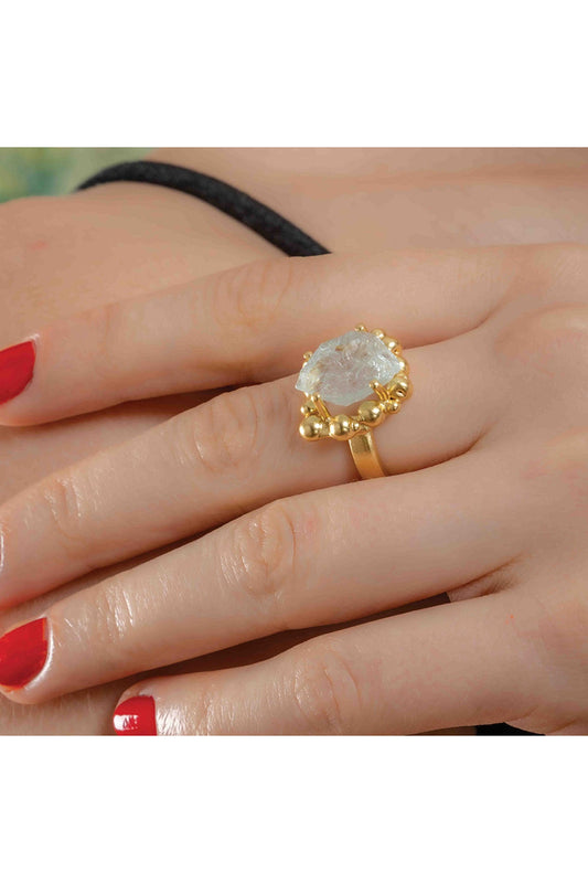 Gold Finish Aquamarine Gemstone Ring