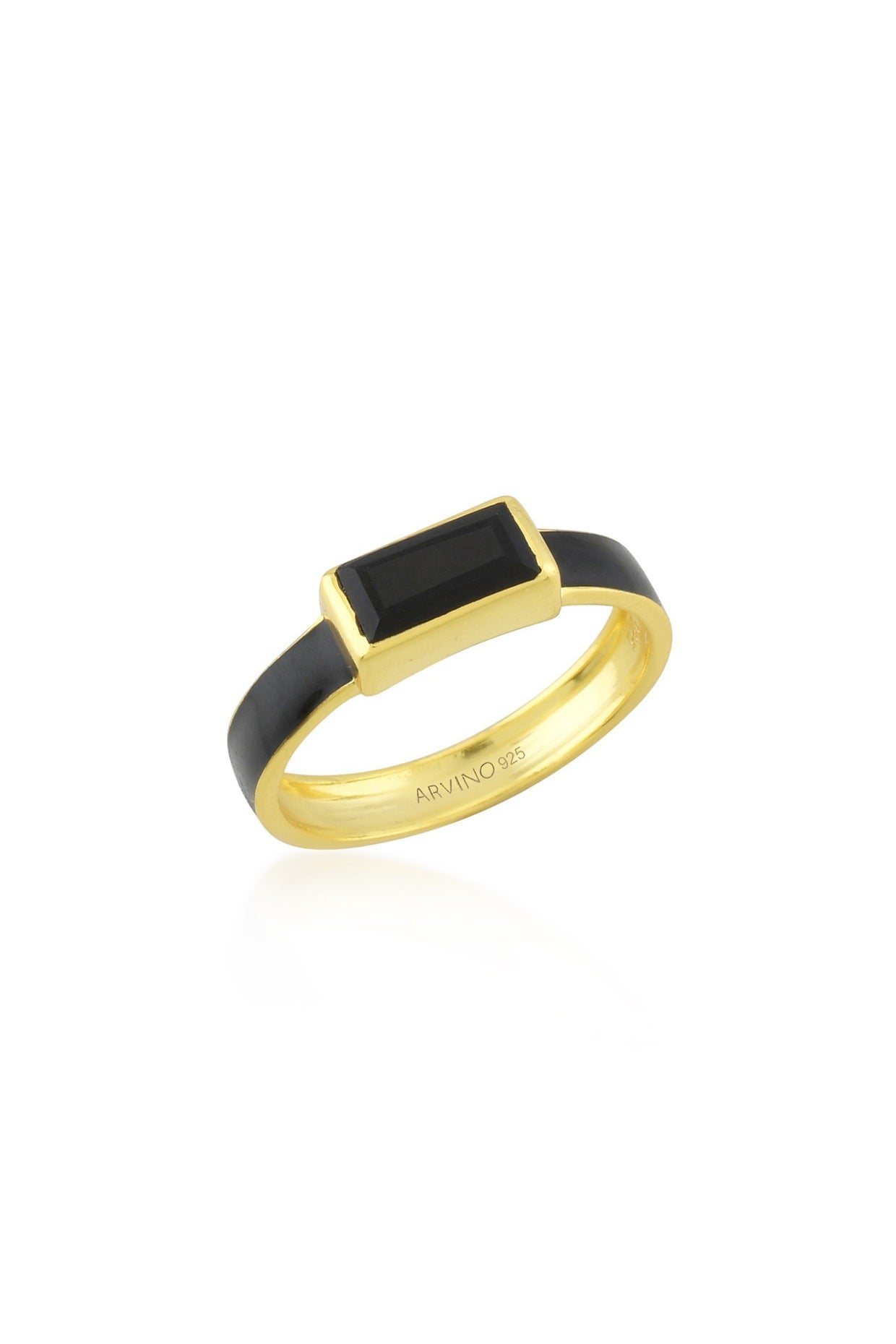 Gold Finish Black Onyx Ring In 92.5 Sterling Silver