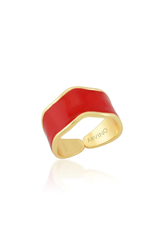 Gold Finish Red Enamel Ring