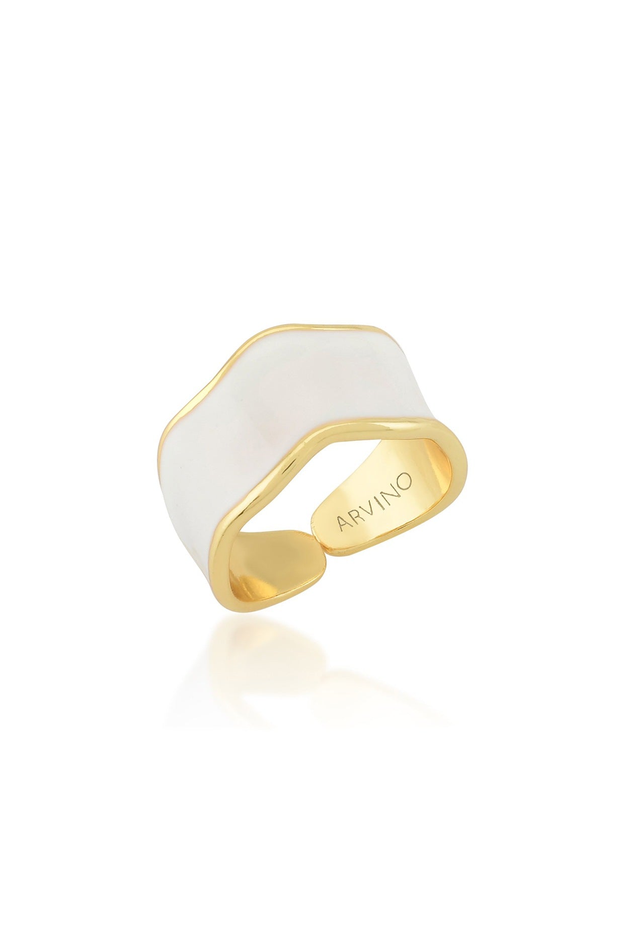 Gold Finish White Enamel Ring