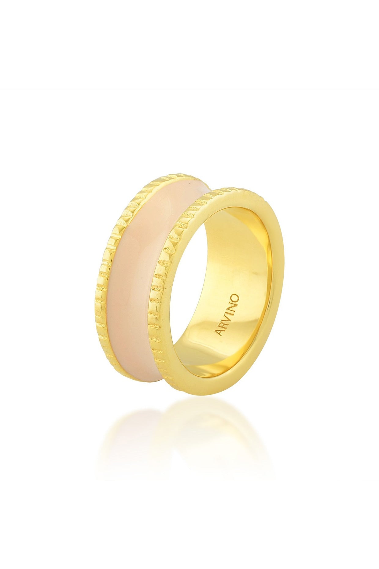 Gold Finish Cream Enamel Band Ring