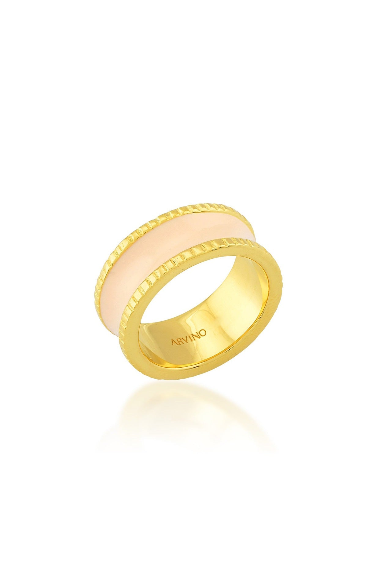 Gold Finish Cream Enamel Band Ring