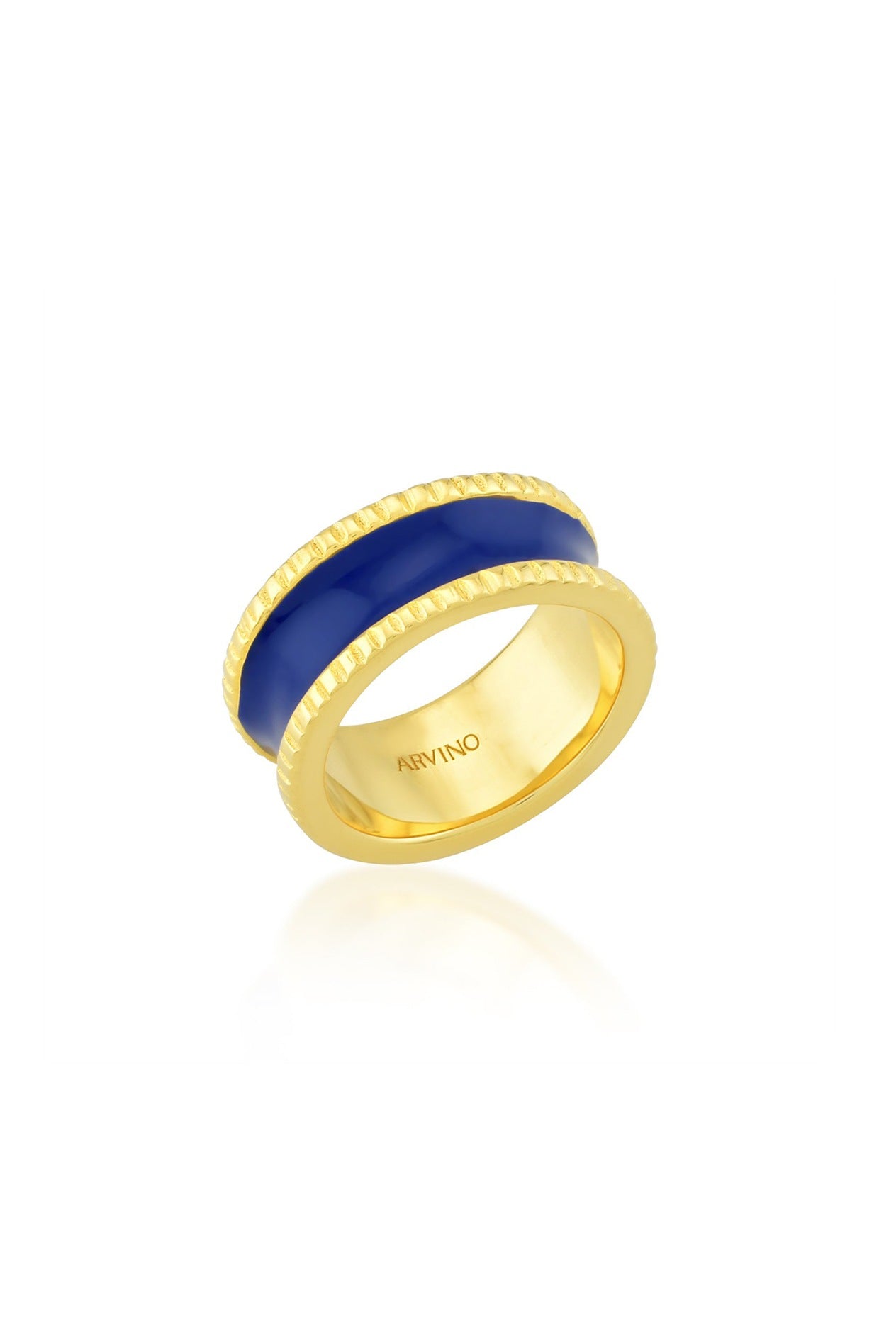 Gold Finish Dark Blue Enamel Band Ring