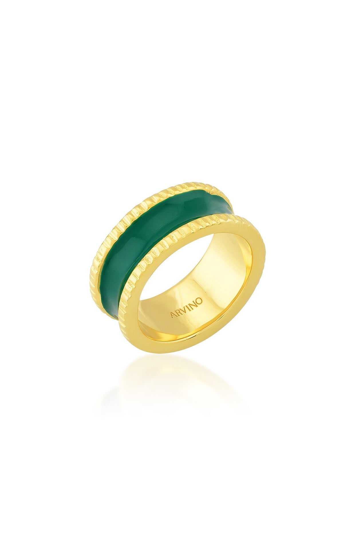 Gold Finish Dark Green Enamel Band Ring