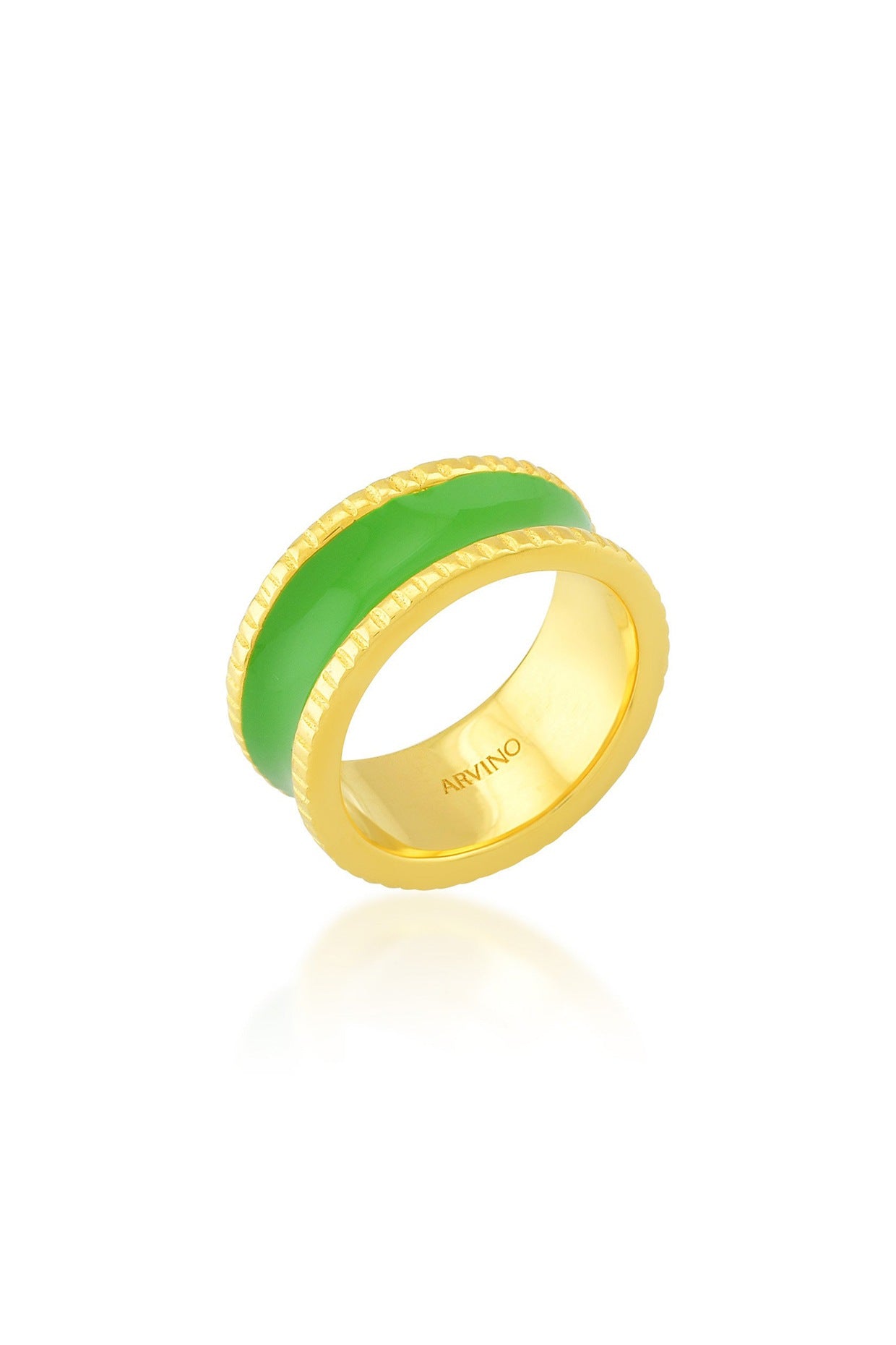 Gold Finish Light Green Enamel Band Ring