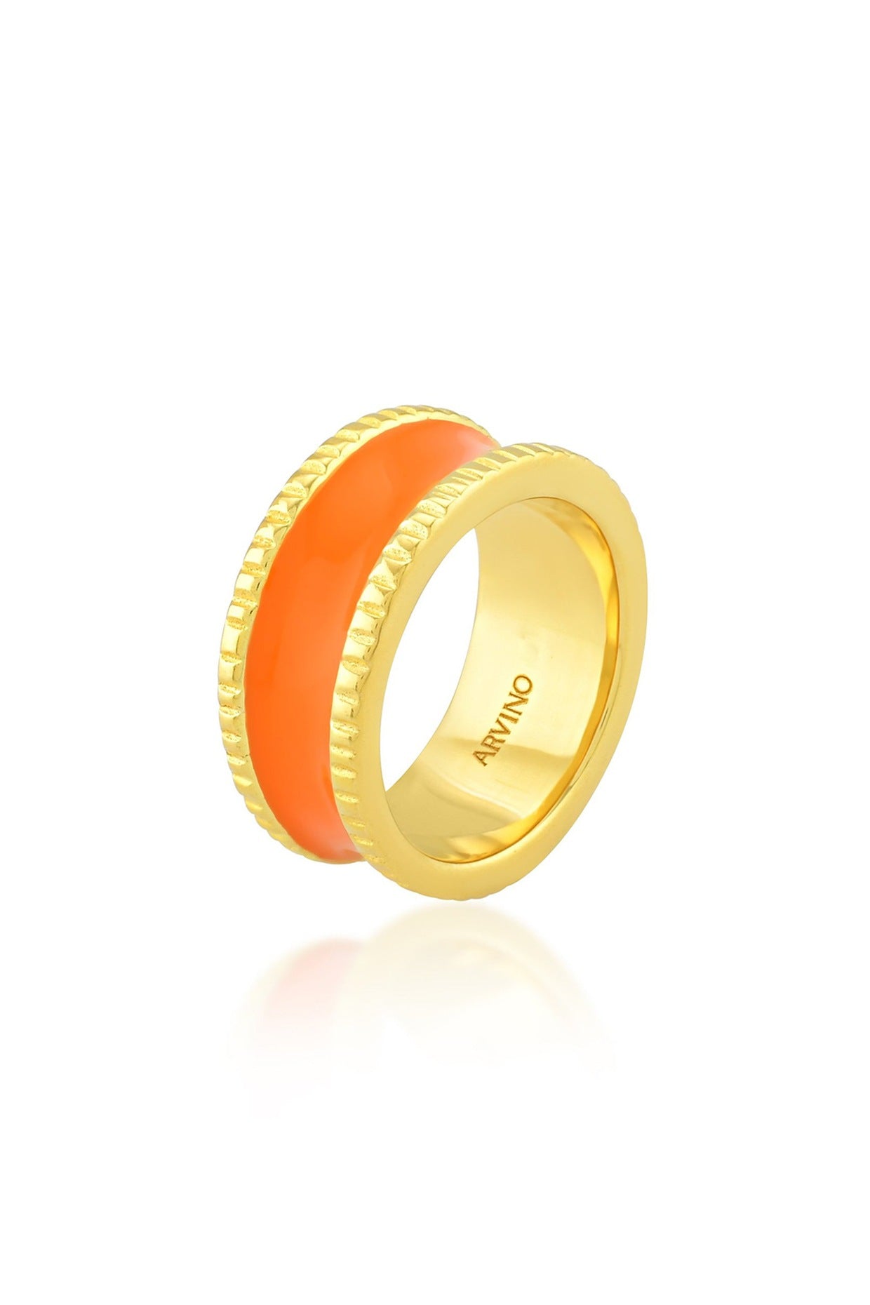 Gold Finish Orange Enamel Band Ring