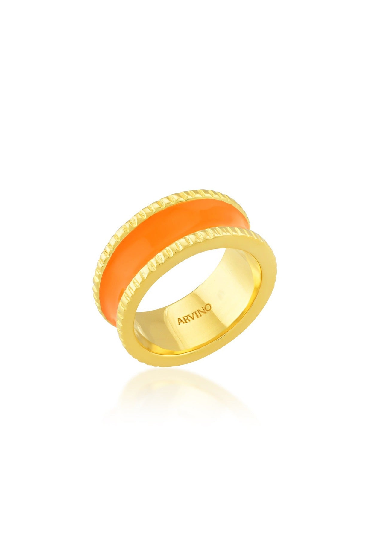 Gold Finish Orange Enamel Band Ring