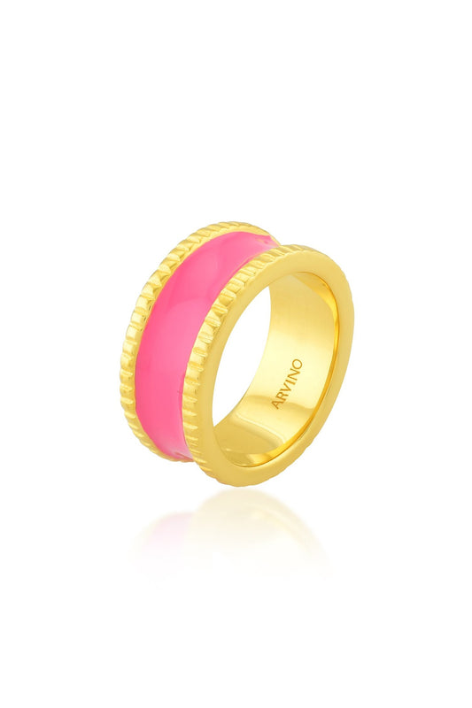 Gold Finish Pink Enamel Band Ring