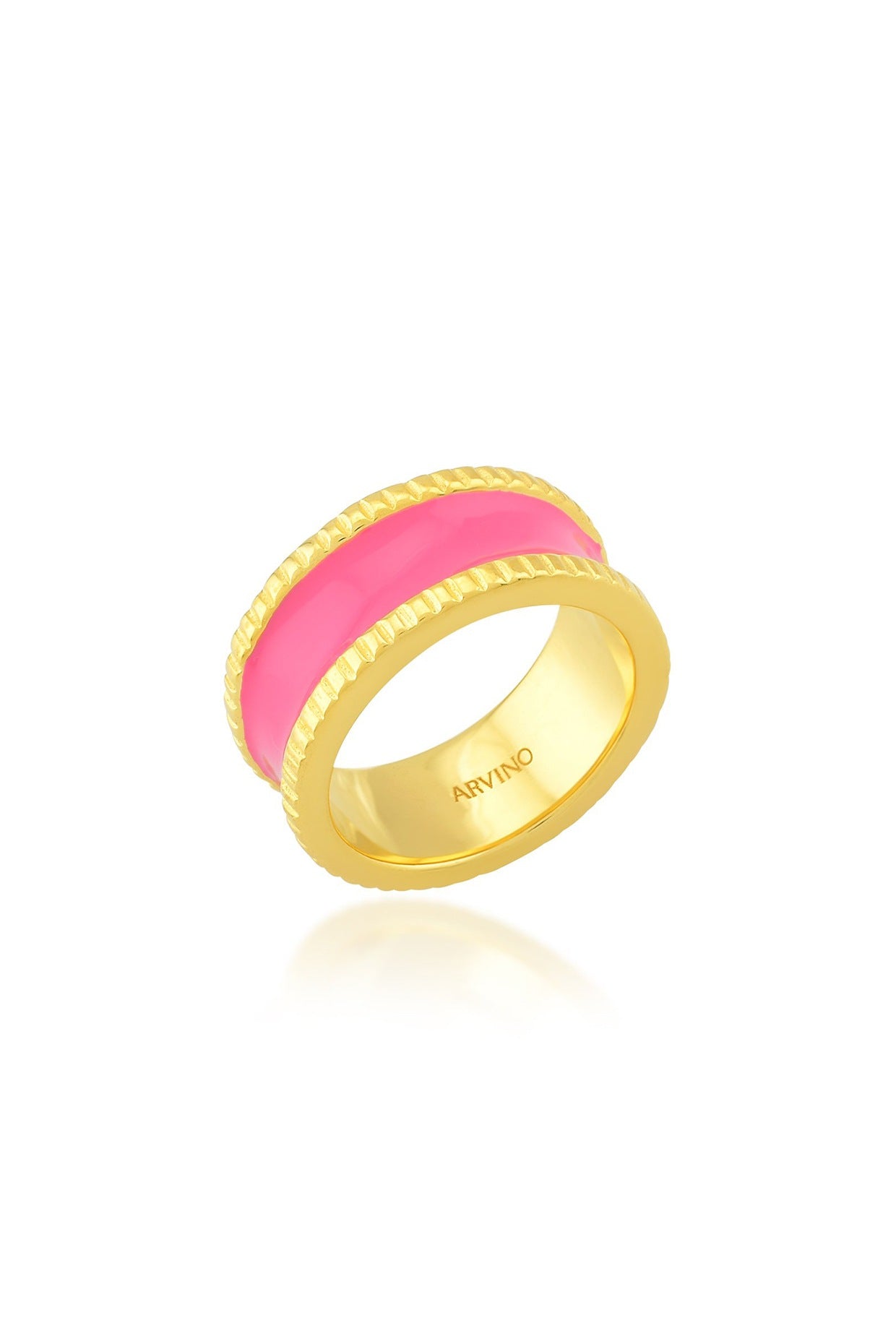 Gold Finish Pink Enamel Band Ring