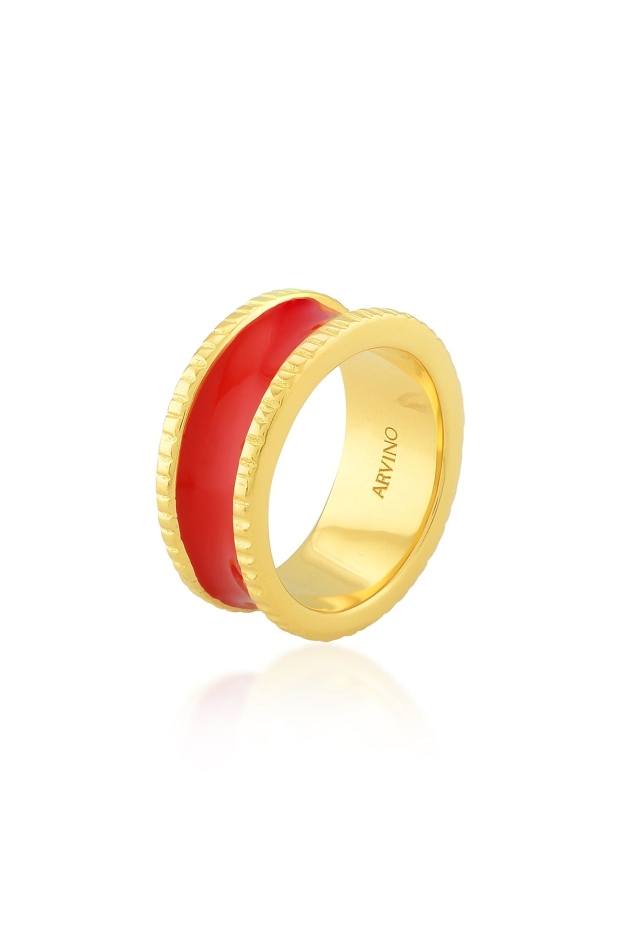 Gold Finish Red Enamel Band Ring