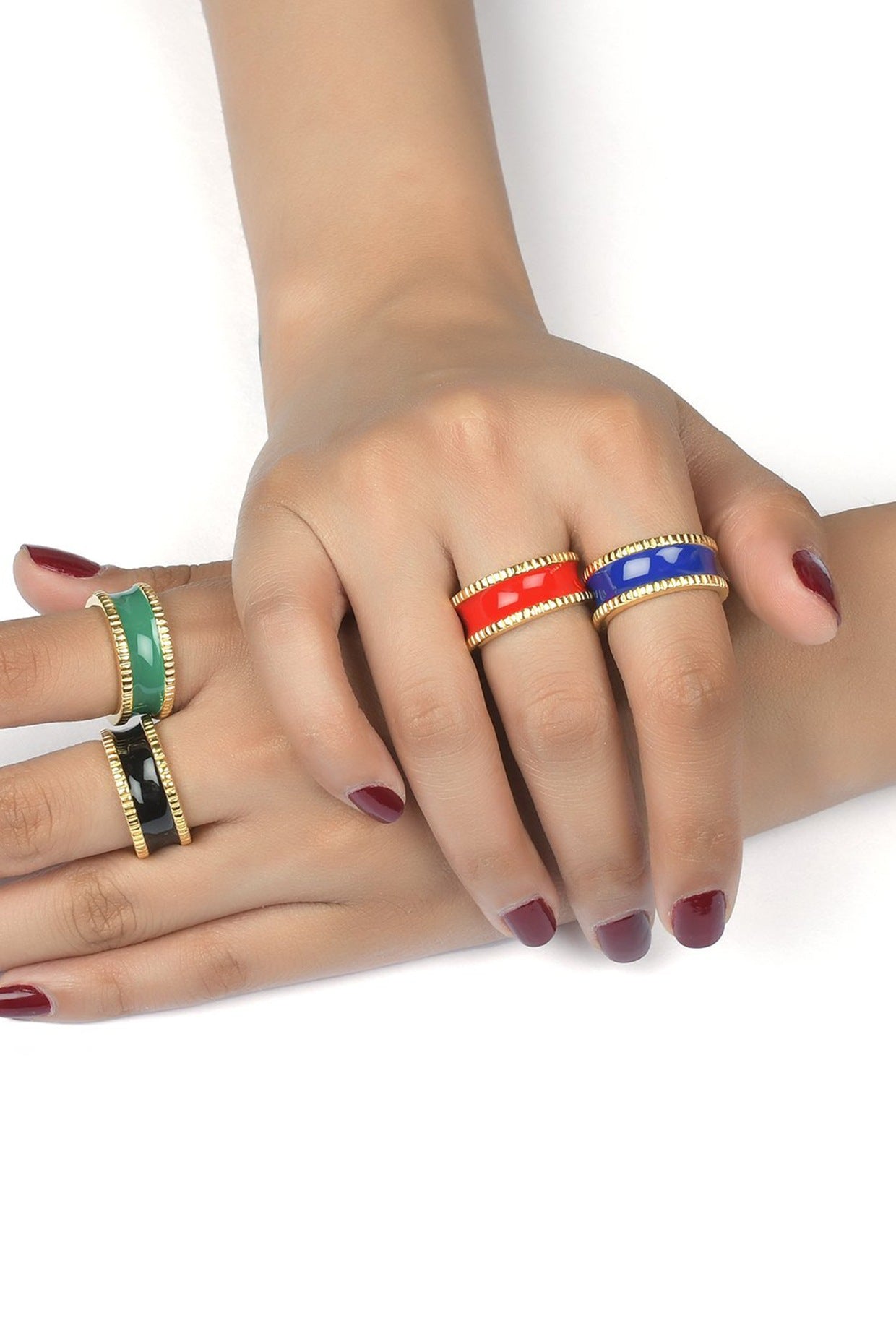 Gold Finish Red Enamel Band Ring