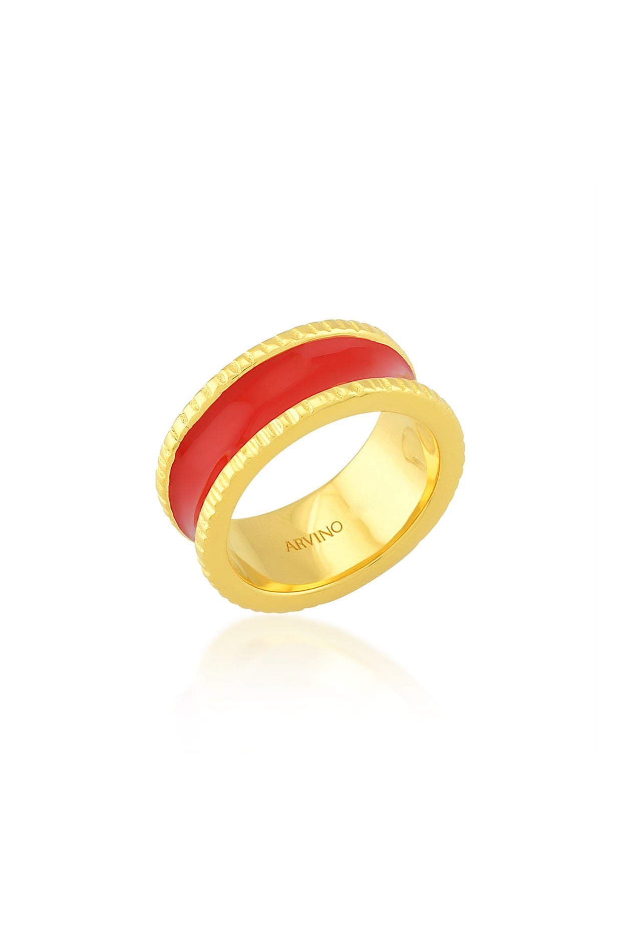 Gold Finish Red Enamel Band Ring