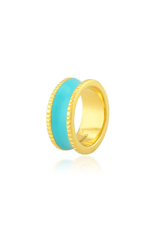 Gold Finish Blue Enamel Band Ring