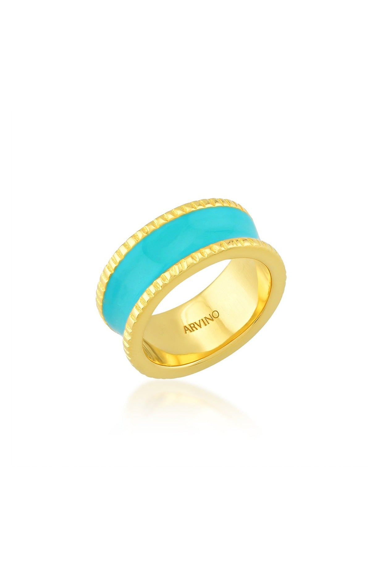 Gold Finish Blue Enamel Band Ring