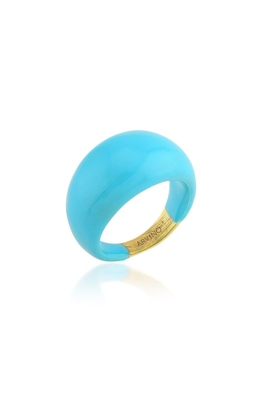 Gold Finish Sky Blue Enamel Dome Ring