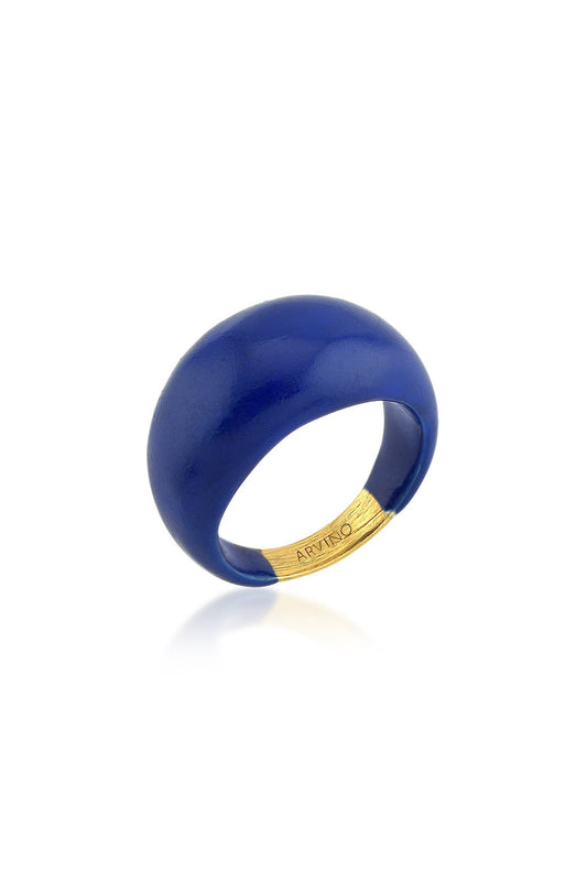 Gold Finish Dark Blue Enamel Dome Ring