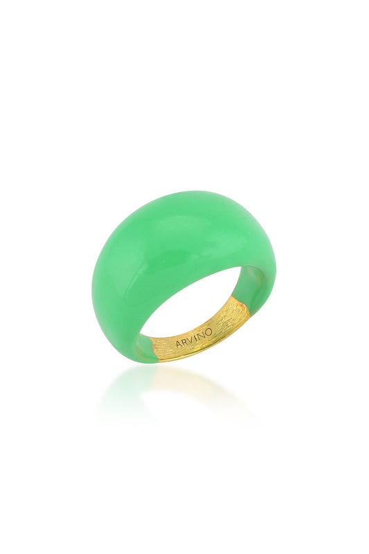 Gold Finish Green Enamel Dome Ring