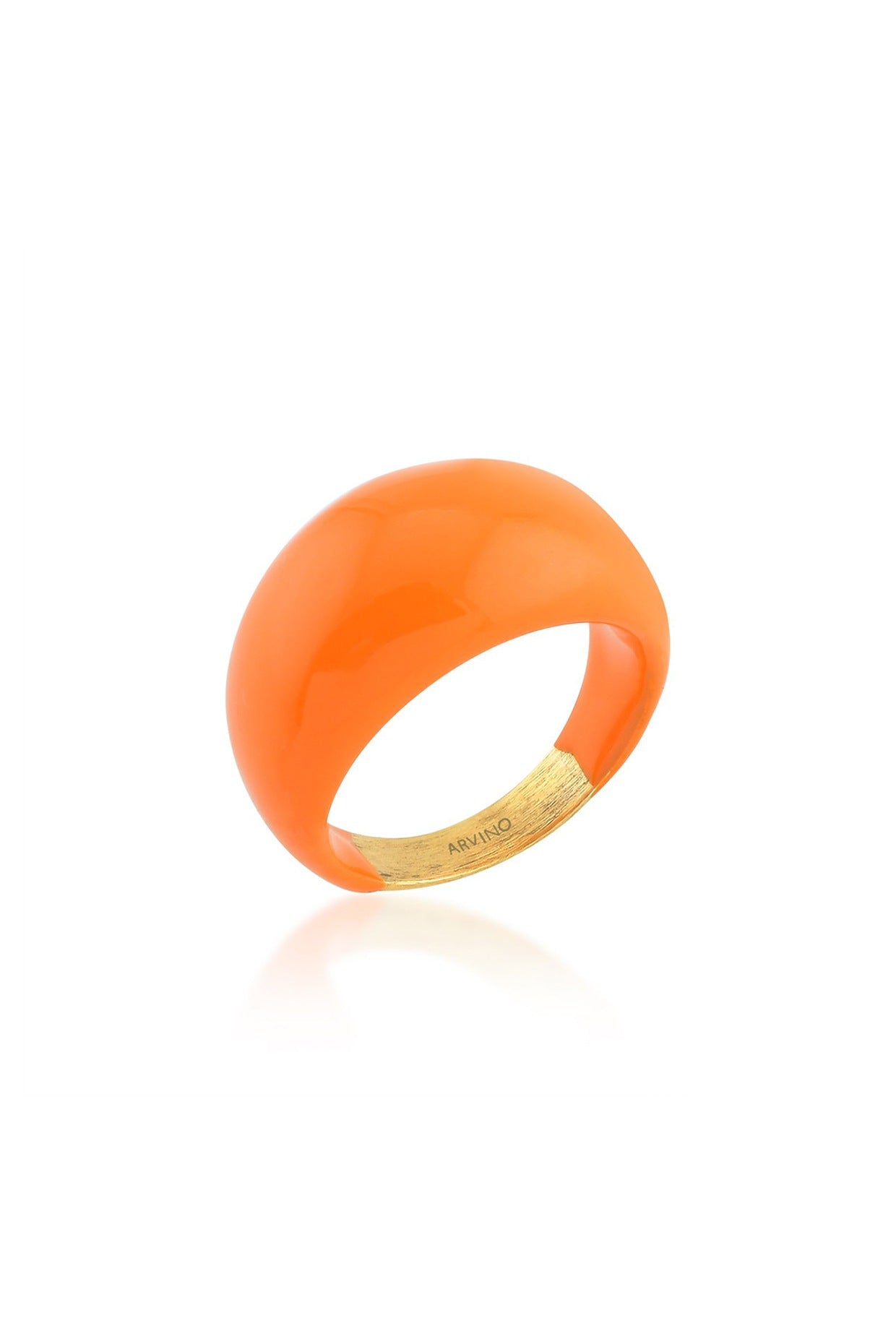 Gold Finish Orange Enamel Dome Ring