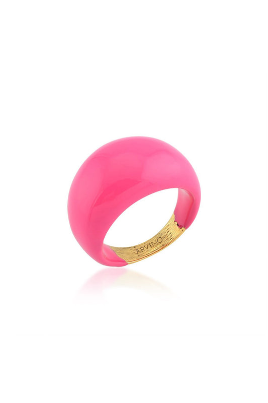 Gold Finish Pink Enamel Dome Ring