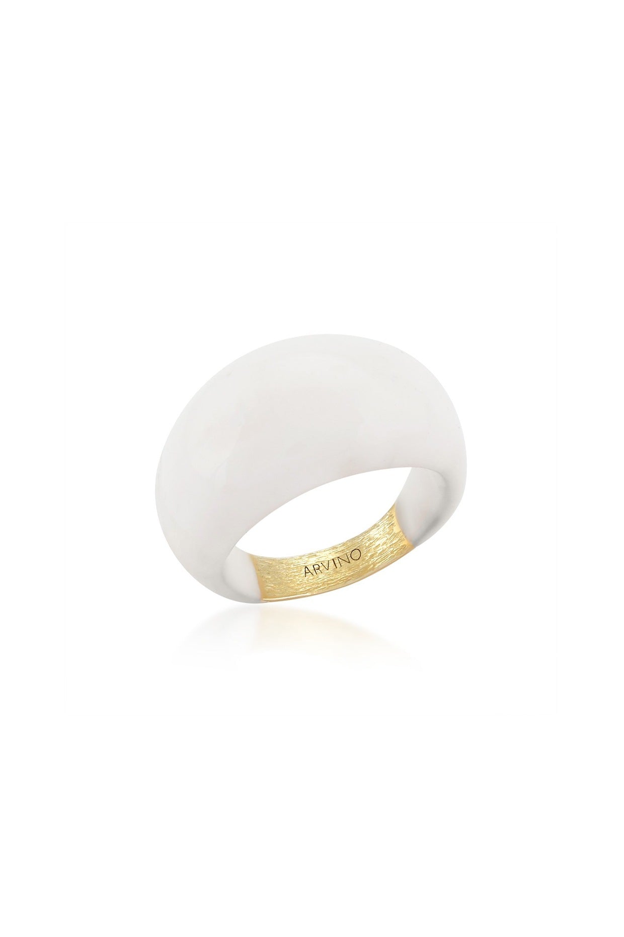 Gold Finish White Enamel Dome Ring