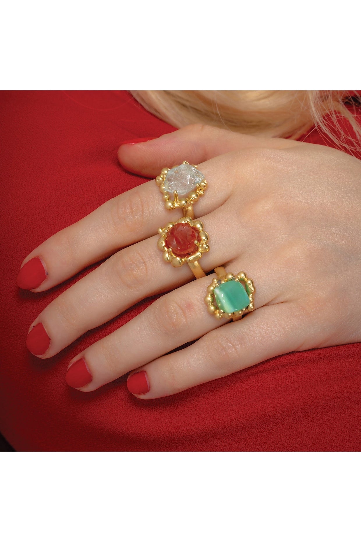 Gold Finish Carnelian Stone Claw Ring