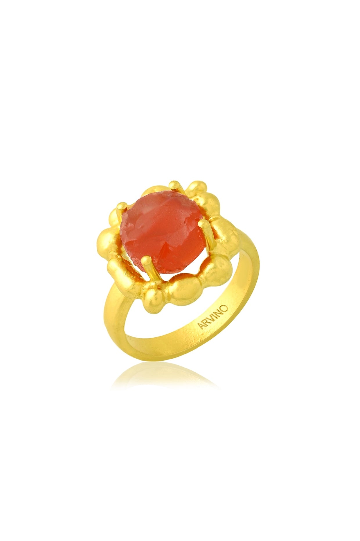 Gold Finish Carnelian Stone Claw Ring