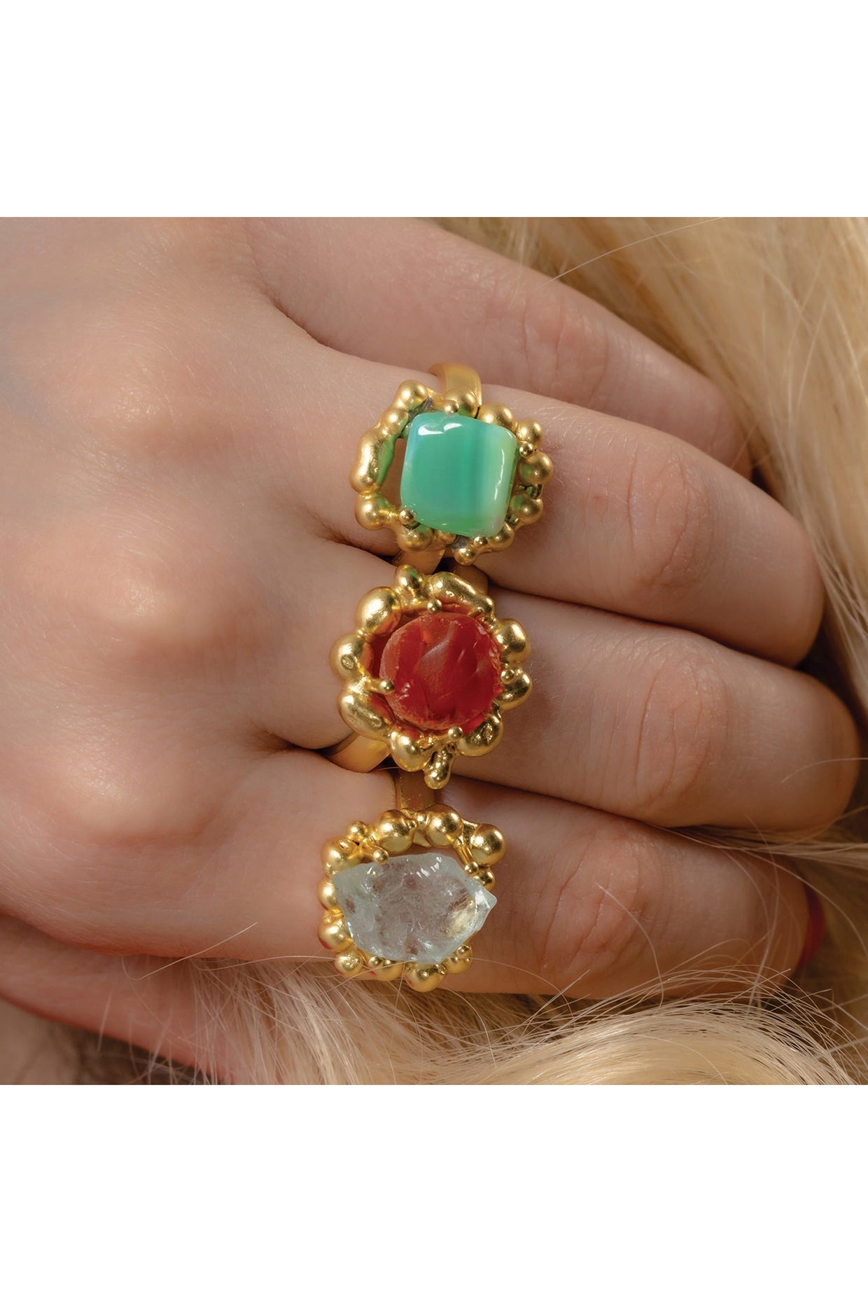 Gold Finish Chrysoprase Gemstone Enchanter Ring