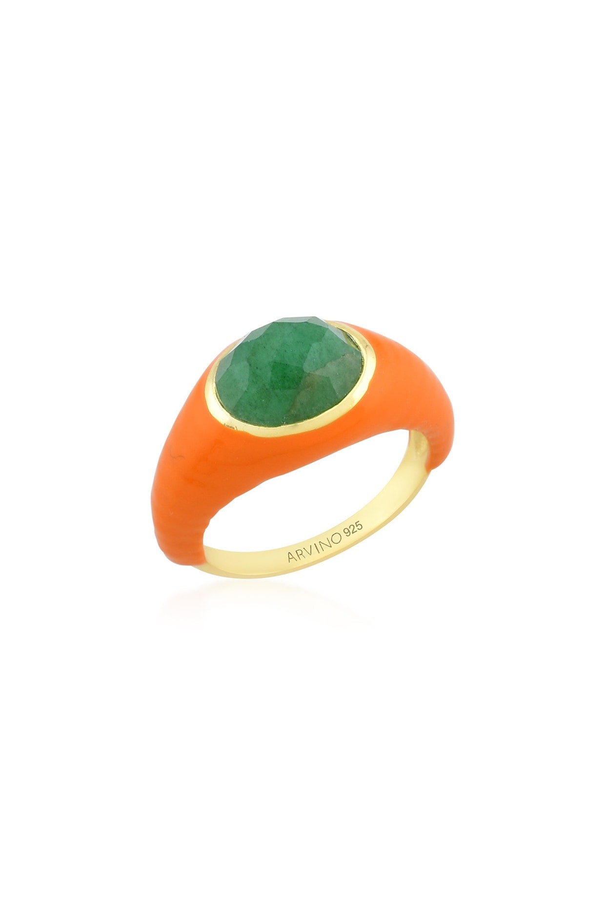 Gold Finish Emerald Enameled Ring In 92.5 Sterling Silver