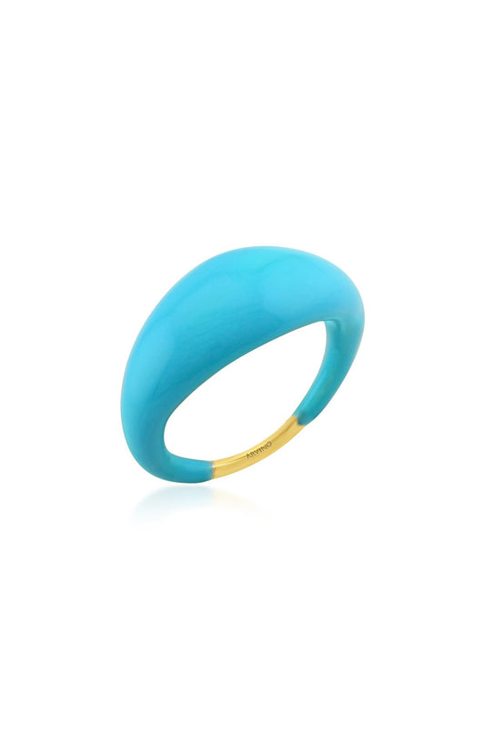 Gold Finish Sky Blue Dome Ring