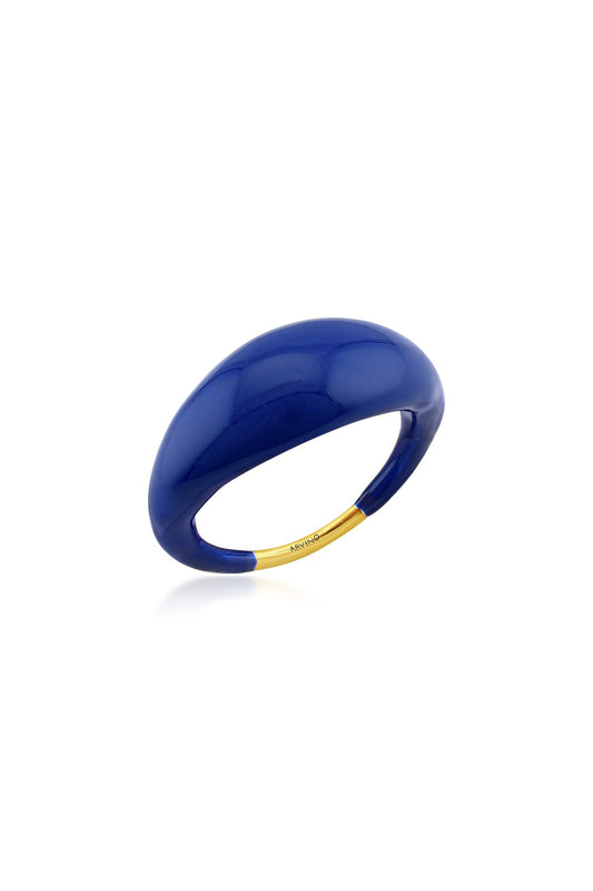 Gold Finish Dark Blue Dome Ring