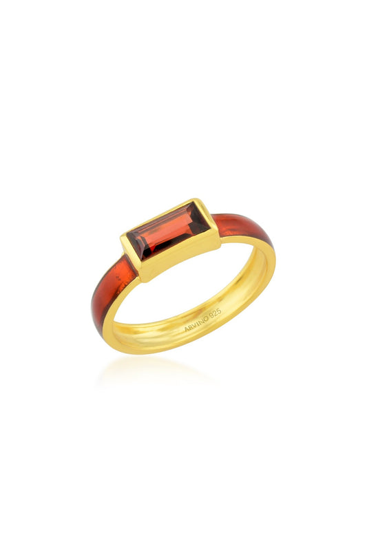 Gold Finish Garnet Ring In Sterling Silver