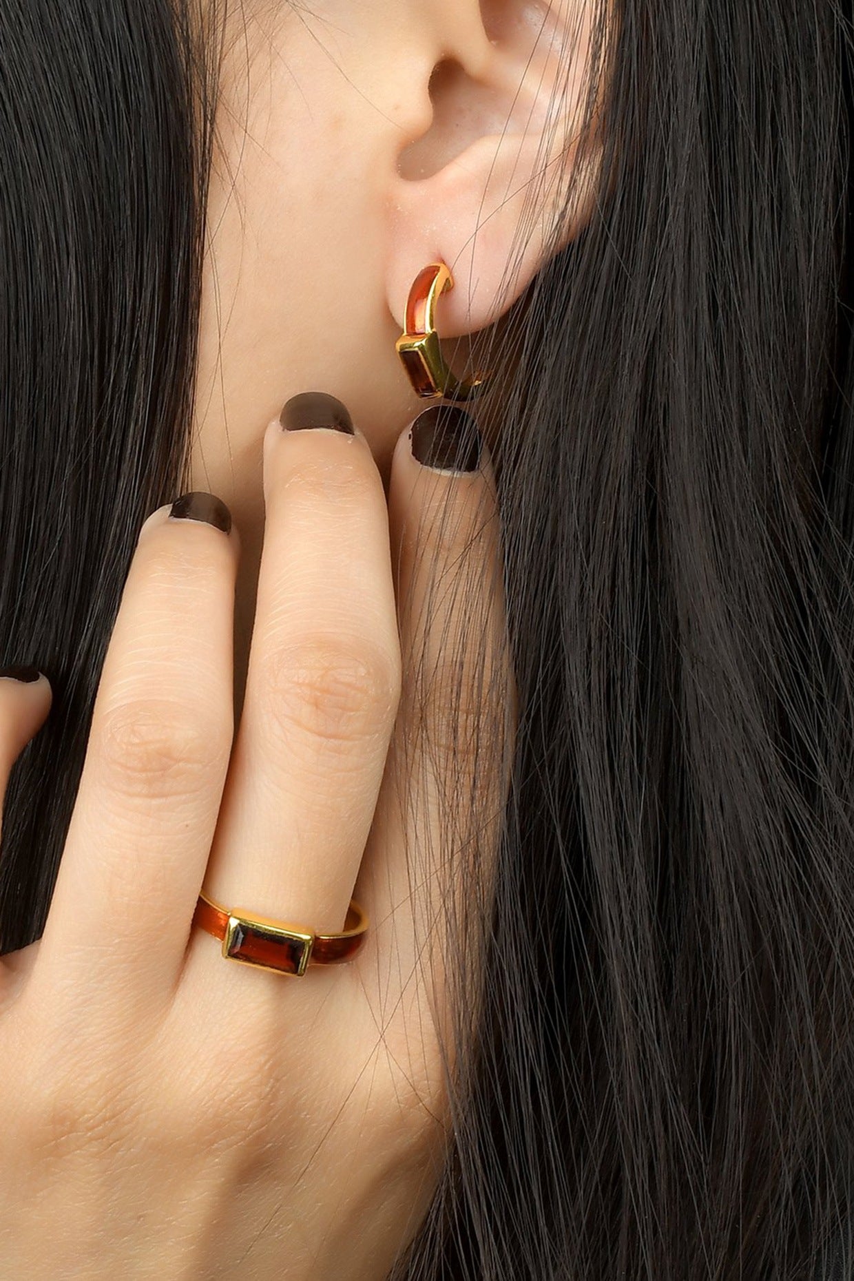 Gold Finish Garnet Ring In Sterling Silver