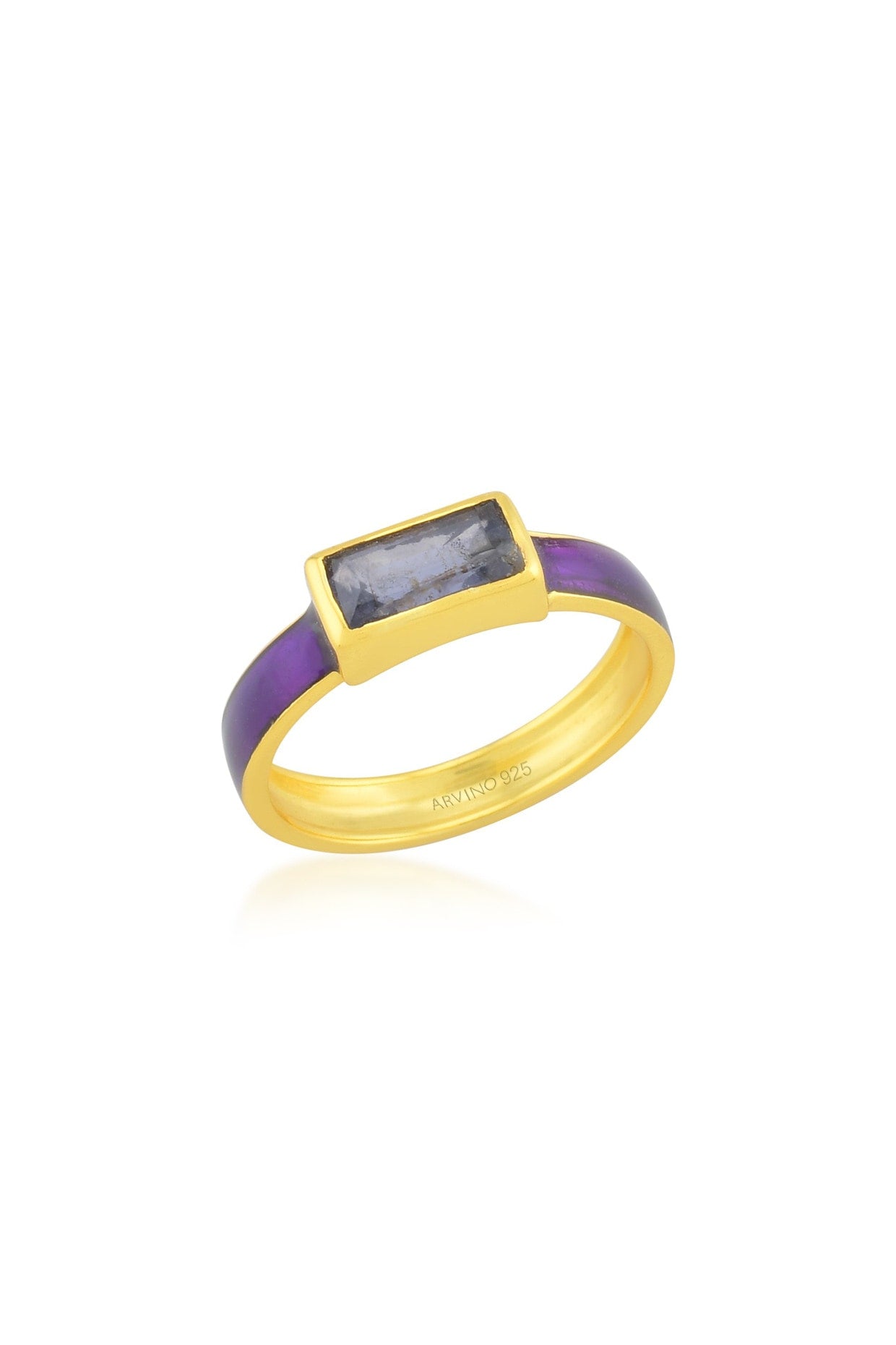 Gold Finish Iolite Ring In Sterling Silver