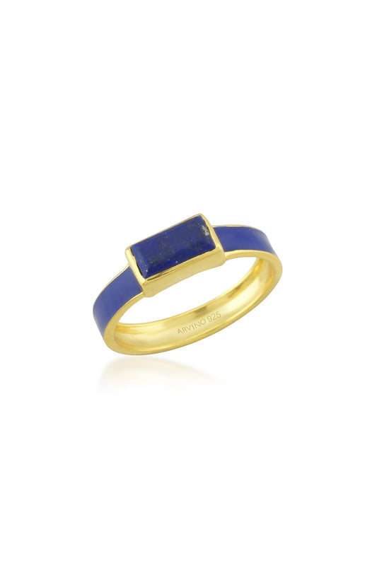 Gold Finish Lapis Lazuli Ring In Sterling Silver