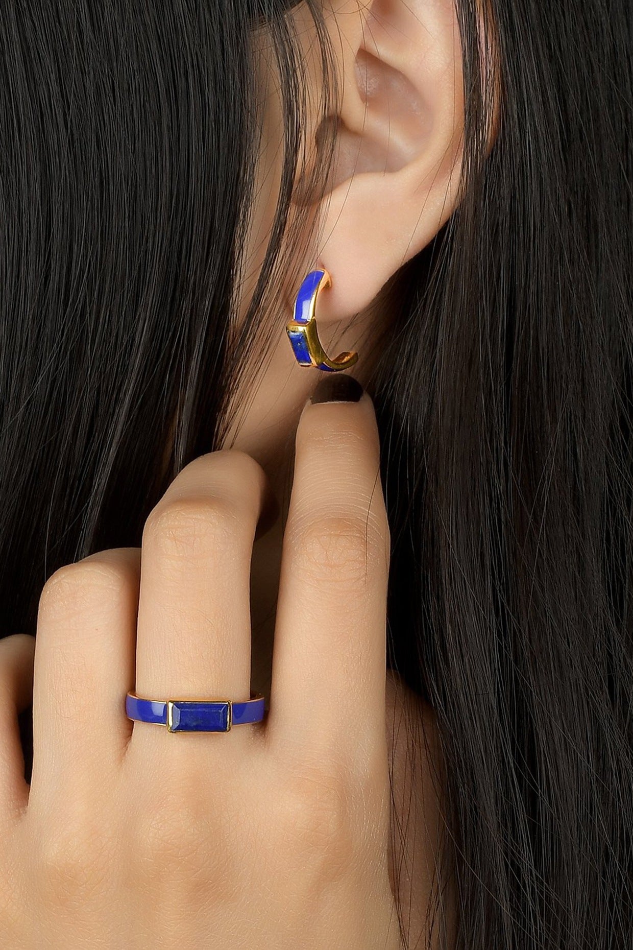 Gold Finish Lapis Lazuli Ring In Sterling Silver