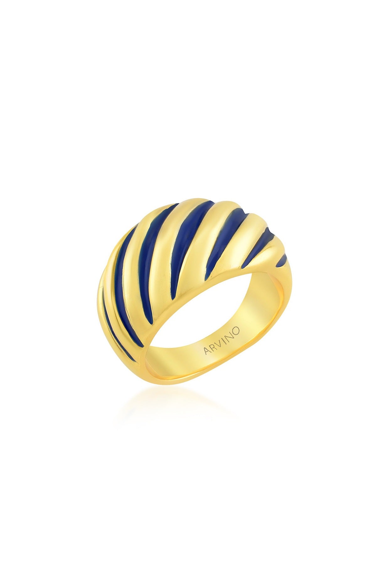 Gold Finish Dark Blue Enameled Croissant Ring